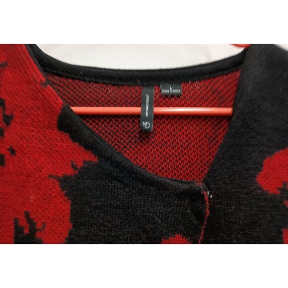 ND New Directions Womens Long Line Cardigan Large Red Black Floral Sweater - Picture 2 of 7